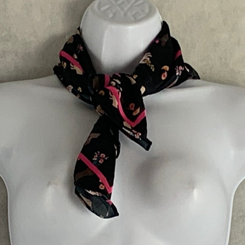 INC Women's Hands and Floral Print Bandana Scarf, Black Pink Multi, One Size
